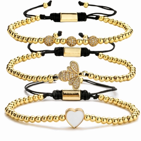 Adjustable Bee Heart Zirconia Charm Bracelet For Women Men Copper Micro Pave Minimalist Fashion Jewelry