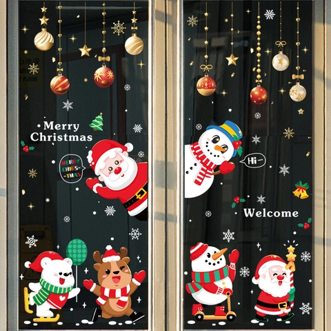 Adesivi Per Finestre Di Natale Statici PVC Riutilizzabili Babbo Natale Renna Fiocchi Di Neve Decorazione Per Porte In Vetro