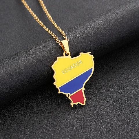 Collar con Colgante del Mapa de Ecuador en Acero Inoxidable Esmalte Color de Bandera Joyería para Mujer Hombre Estilo Occidental