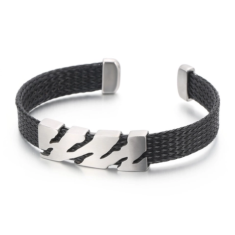 Men Cuff Bracelet Stainless Steel Mesh Woven Geometric Cutout Industrial Style Open Bangle Titanium Steel Jewelry