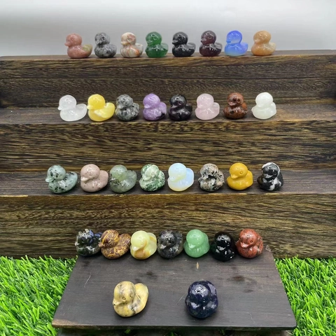Mini Duck Figurine Natural Gemstone Hand Carved Polished Crystal Animal Statue For Home Office Desk Decoration Gift
