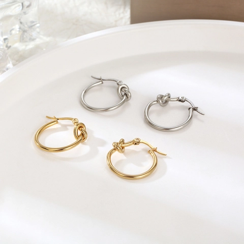 Orecchini A Cerchio Con Nodo In Acciaio Inossidabile Minimalista Chic Francese Non Sbiadisce Gioielli Per Donne