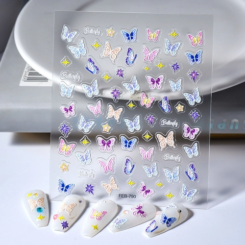 5D Embossed Nail Stickers Butterfly Star Gradient Candy Color Waterproof Self Adhesive DIY Manicure Art Decoration For Women