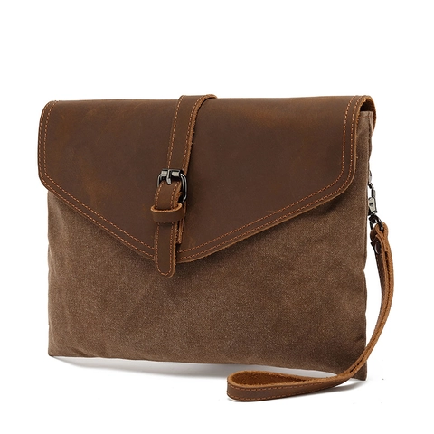Bolso Bandolera Vintage Para Hombre De Lona Encerada Y Cuero Bolso De Mensajero Multifuncional Cartera De Mano Retro