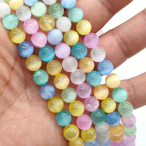 Mixed Colors Cat Eye Round Beads Natural Gypsum Stone Loose Beads For DIY Jewelry Making Bracelet Necklace Handcraft