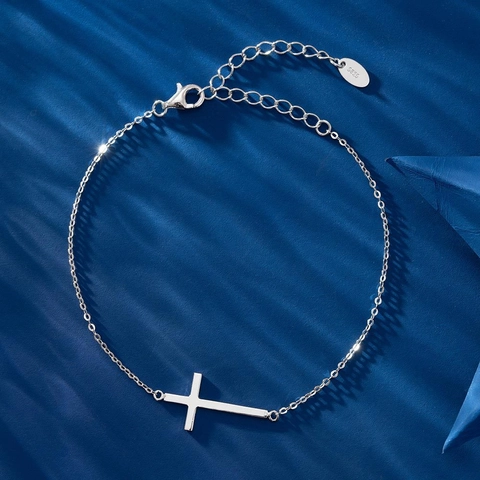 Bracelet Croix Argent Sterling 925 Minimaliste Réglable Chaîne Fine Bijoux Délicats Pour Femmes Filles