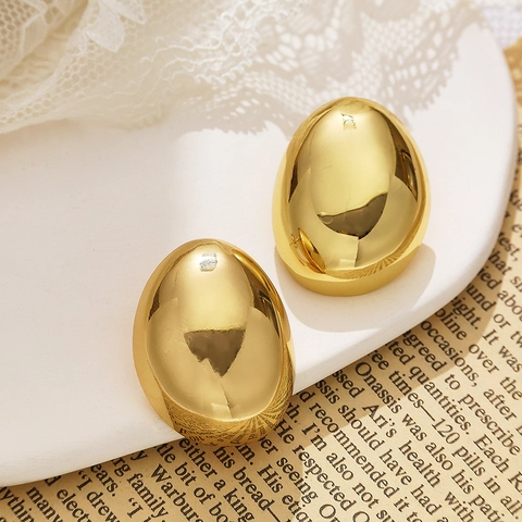 Ovale Eiförmige Ohrstecker 18 Karat Vergoldeter Edelstahl Hochglanzpoliert Spiegelglatt Minimalistisch INS Stil Für Damen