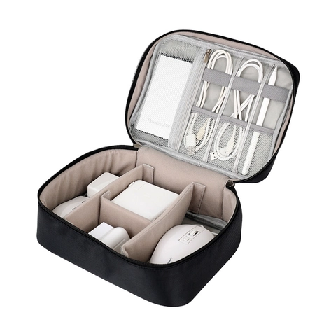 Portable Electronics Organizer Bag Travel Cable Storage Pouch Waterproof Polyester PU Leather Multipurpose Handheld Case