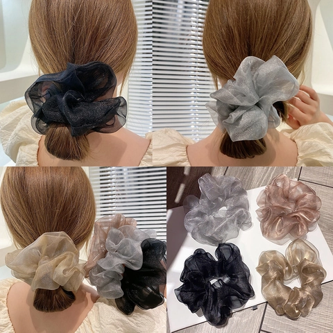 Coleteros De Organza Brillantes Gomas Elásticas Para El Pelo Extragrandes Elegante Soporte Para Coleta Para Mujeres Niñas Estilo Francés Simple