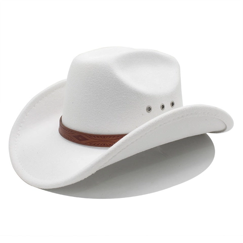 Western Cowboy Hat Cotton Polyester Felt Wide Brim Retro Ethnic Leather Band Metal Vents Fedora Jazz Hat For Men Women