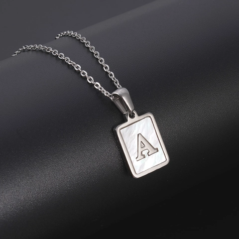 Collar Con Inicial De Acero Inoxidable Colgante Rectangular De Nácar Joyería Elegante Simple Para Mujer