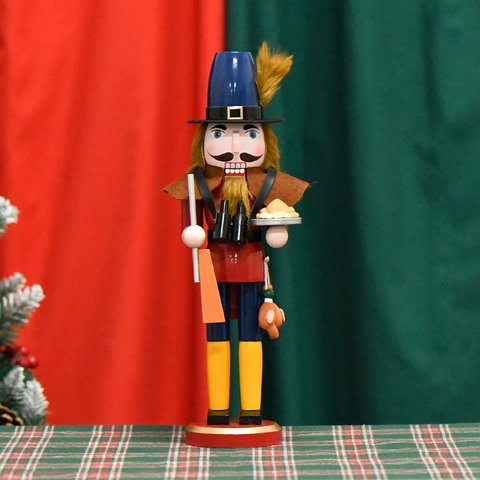 Nutcracker Soldier Hunter Figurine Hand Painted Wooden Ornament Classic Vintage Christmas Home Tabletop Festive Decoration