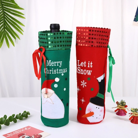 Christmas Wine Bottle Cover Felt Sequin Santa Claus Snowman Decor For Holiday Party Table Dinner Gift
