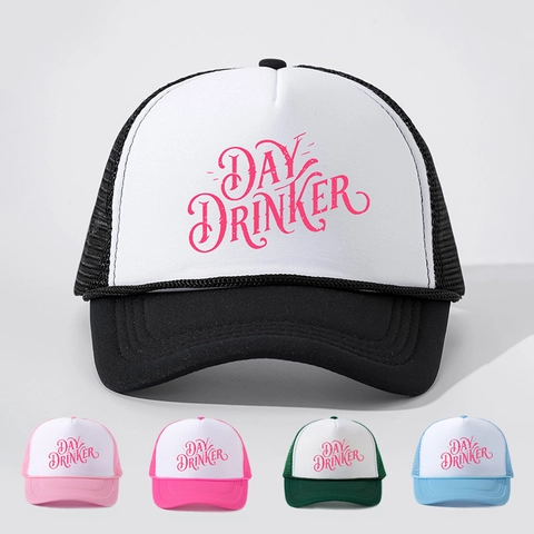 Day Drinker Trucker Hat For Women Men Mesh Breathable Adjustable Snapback Foam Baseball Cap Retro Vintage Summer Sun Hat
