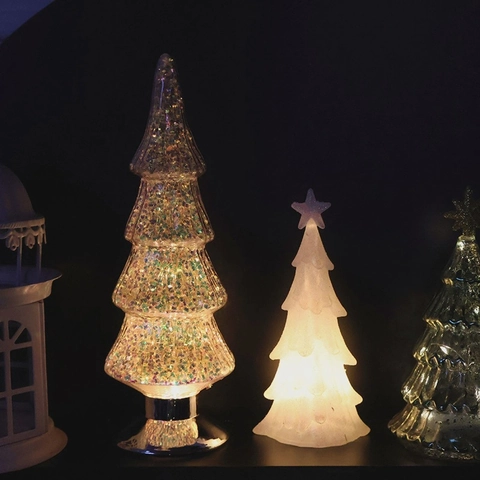 Led Weihnachtsbaum Tischdeko Glas Kunststoff Bunte Pailletten Matt Glühend Warmes Licht Feiertag Tischdeko Geschenk