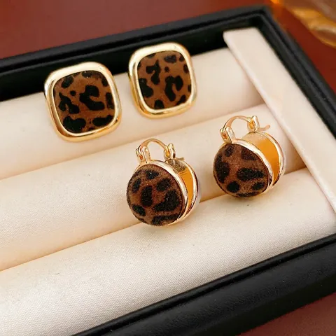 Pendientes Geométricos Vintage Estampado Leopardo Con Poste De Plata Esterlina 925 Aleación Cobre Retro Cuadrado Redondo Joyería Mujer