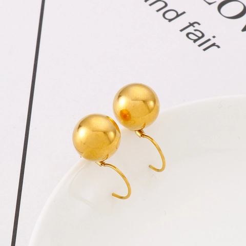 Pendientes De Bola De Acero Inoxidable Minimalistas Chapados En Oro Geométricos De Aro Para Mujer
