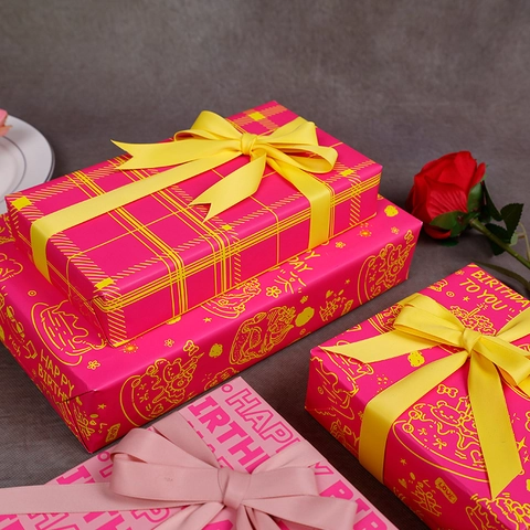 Birthday Gift Wrapping Paper Roll Fluorescent Copperplate Paper Happy Birthday Party Decoration Patterned Wrap Rolls