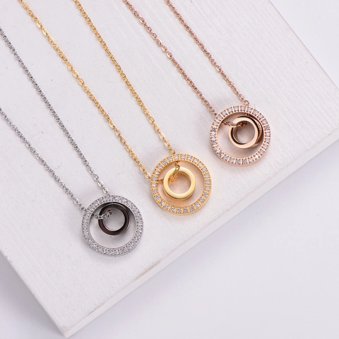 Collana Con Pendenti A Cerchi Intrecciati In Acciaio Inossidabile Con Strass Gioielli Eleganti Per Donna