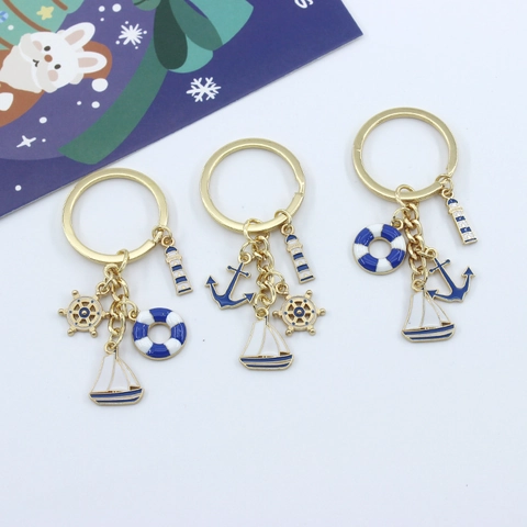 Nautical Theme Metal Enamel Keychain Marine Life Sailboat Anchor Helm Lighthouse Mermaid Tail Sea Creature Keychain Pendant Gift For Ocean Lovers