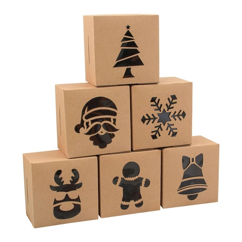 Weihnachten Kraftpapier Geschenkboxen Weihnachtsmann Schneeflocken Lebkuchenmann Elch Baum Glocke Hohl Süßigkeiten Kekse Verpackung Party Zubehör