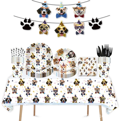 Hund Welpe Thema Geburtstag Party Zubehör Pappteller Tassen Servietten Tischdecke Hintergrund Banner Luftballons Kuchendeko
