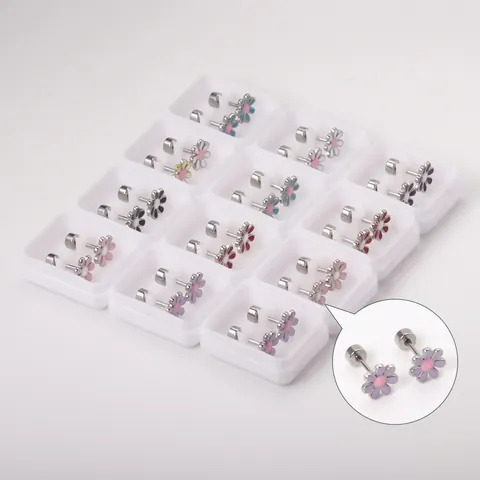 Sweet Jelly Color Flower Stud Earrings Stainless Steel Enamel Floral Screw Back Earrings For Women Girls Fashion Jewelry