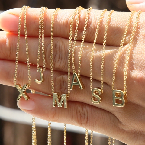 18K Gold Plated Copper Small Initial Alphabet Pendant Necklace For Women Personalized Minimalist Letter Jewelry Gift