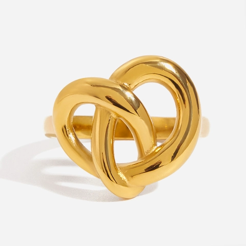 Anello In Acciaio Inossidabile Placcato Oro 18K Vintage Nodo A Cuore Design Geometrico Gioielli Moda Da Donna Impermeabile