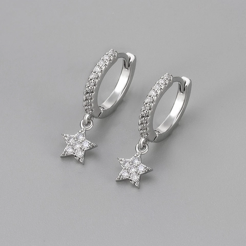 Pendientes De Aro Con Colgante De Estrella De Circón Brillante Material De Cobre Joyería Elegante Para Mujer Accesorio De Moda