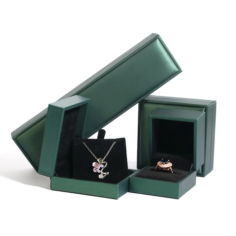 Luxury Dark Green PU Leather Jewelry Box For Ring Necklace Bracelet Pendant Organizer Display Gift Box With Velvet Lining