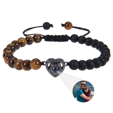 Bracciale A Proiezione Ciondolo A Cuore Pietra Naturale Occhio Di Tigre Quarzo Rosa Ametista Corda Regolabile Gioielli Coppie