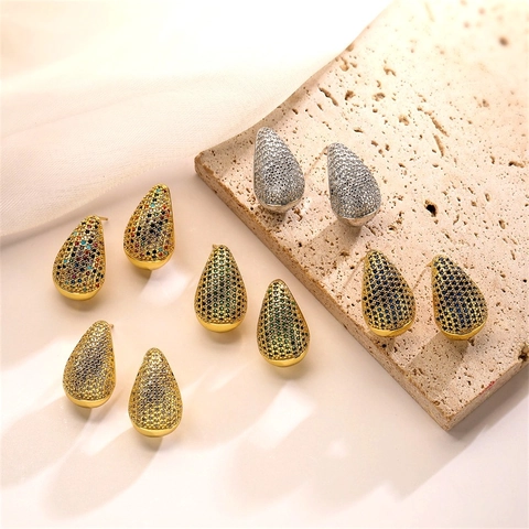 Waterdrop Stud Earrings Copper With Micro Paved Colorful Cubic Zirconia Fashion Minimalist Jewelry For Women