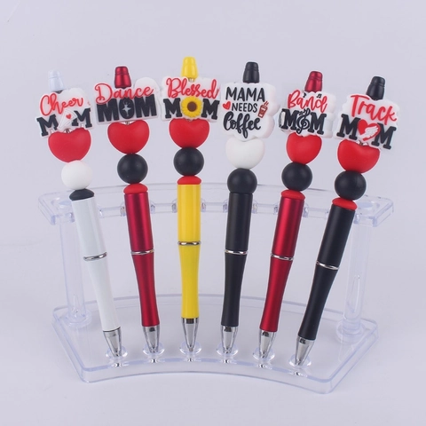 Penna A Sfera Con Perline DIY Con Topper In Silicone Tema Mamma Cartone Animato Strumento Di Scrittura In Plastica