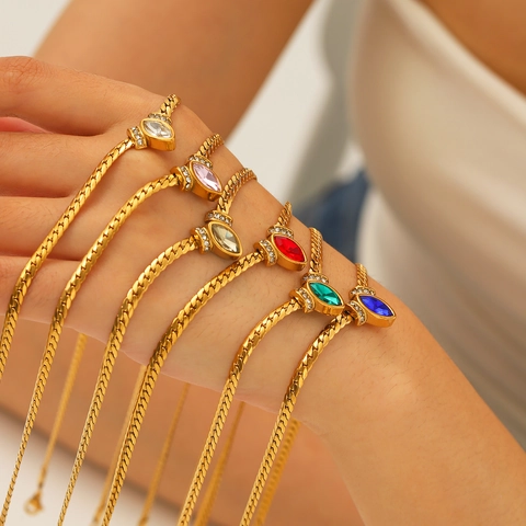 Cadena De Hueso De Serpiente De Acero Inoxidable Simple Con Zirconia Marquesa Pequeña Y A La Moda Se Puede Usar En Capas