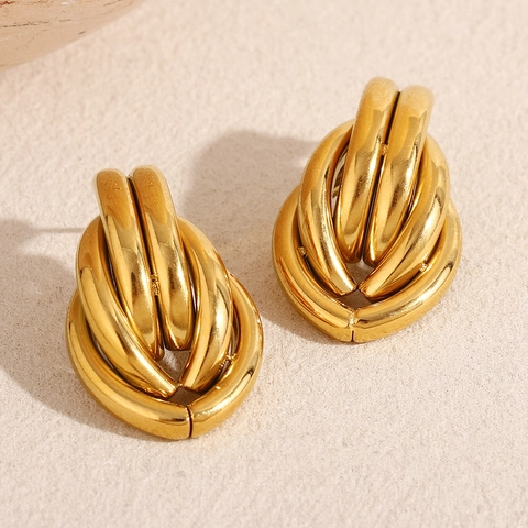 Orecchini In Acciaio Inossidabile Placcati Oro 18K Geometrici Intrecciati Maglia A Catena Ovale Gioielli Per Donna