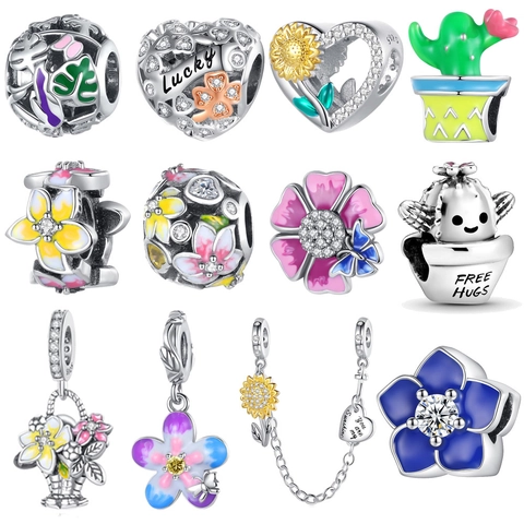 Blumen Emaille Charms Versilberte Messing Perlen Mit Zirkonia Für DIY Armband Schmuckherstellung Mode Pflanzen Motiv
