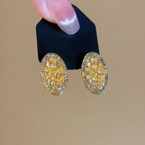Orecchini A Lobo Ovali Cavi Retro Francese Con Silver Earring Post Lega Strass Gioielli Eleganti Da Donna