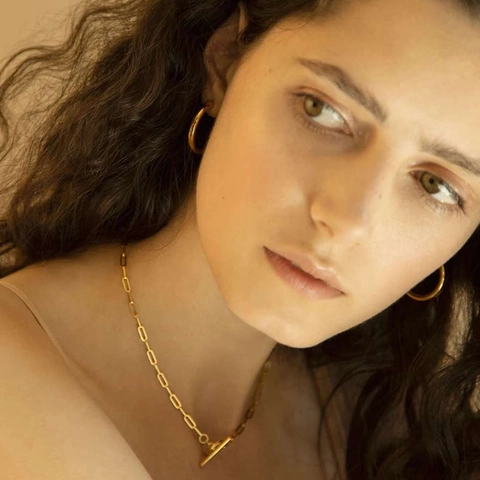 Collier Chaîne à Maillons Trombone Minimaliste en Acier Inoxydable pour Femme Plaque Or Fermoir à Bascule Bijoux Mode