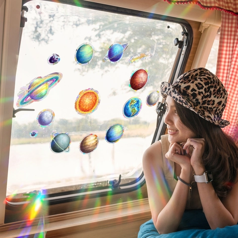 Rainbow Prism Window Stickers Solar System Planets Suncatcher Static Cling PVC Removable Decals For Glass