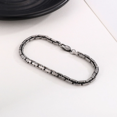 Vintage Hip Hop Stainless Steel Box Chain Jewelry Set For Men Women Byzantine Style Necklace And Bracelet Gold Silver Black