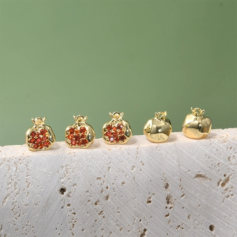 Ciondoli Melograno Placcati Oro 14K Rame Zircone Ciondoli Frutta Rossa Per Creazione Gioielli Fai Da Te Collane Bracciali
