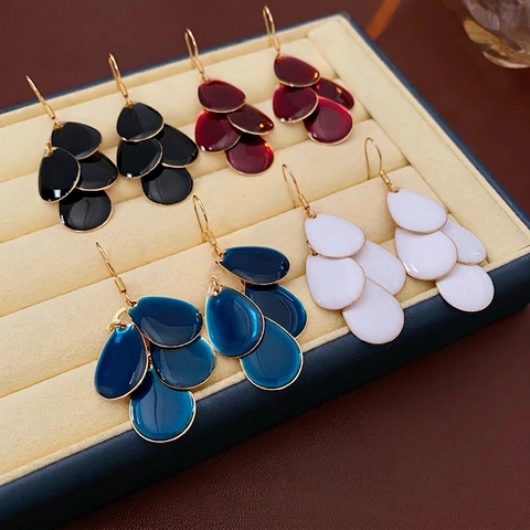 Pendientes Colgantes De Esmalte Con Capas De Gota De Agua Joyería Vintage De Metal Para Mujer Accesorio Elegante