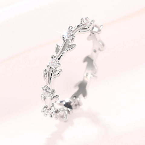 Wijnstok Blad Bloem Ring Koper Zirkonia Natuur Geïnspireerd Witgoud Verguld Zoete Sieraden Voor Dames