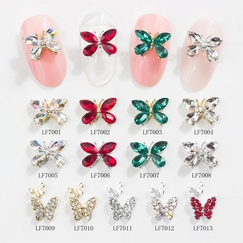 Amuletos para Uñas de Mariposa Japonesa 3D Aleación Vidrio Strass Marquesa Joyería de Lazo para Decoraciones de Manicura DIY Accesorios Mujer