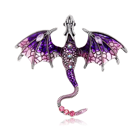 Western Dragon Brooch Pin Vintage Alloy Enamel Rhinestone Mythical Animal Jewelry Gift For Men Women