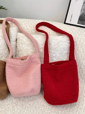 Sac Seau En Peluche De Laine D'Agneau Avec Doublure En Toile Et Boucle Magnétique Grande Capacité Hiver Sac Bandoulière