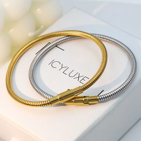 Snake Bone Chain Bracelet Titanium Steel 18K Gold Plated Minimalist Elastic Fashion Jewelry For Women Elegant