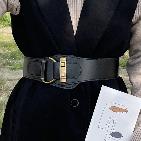 Ceinture Corset Large Vintage Femmes Taille Élastique Similicuir Boucle Métal Rétro Polyvalente Décorative