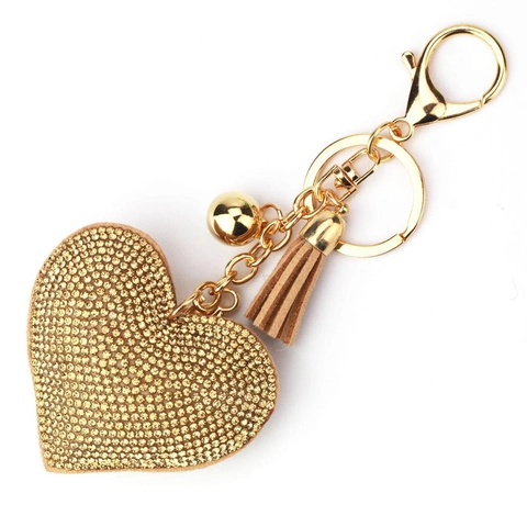 Elegante Llavero de Corazón de Terciopelo Coreano Con Strass y Borla Cascabel Moda Cristal Llavero Colgante de Bolso Regalo Mujer